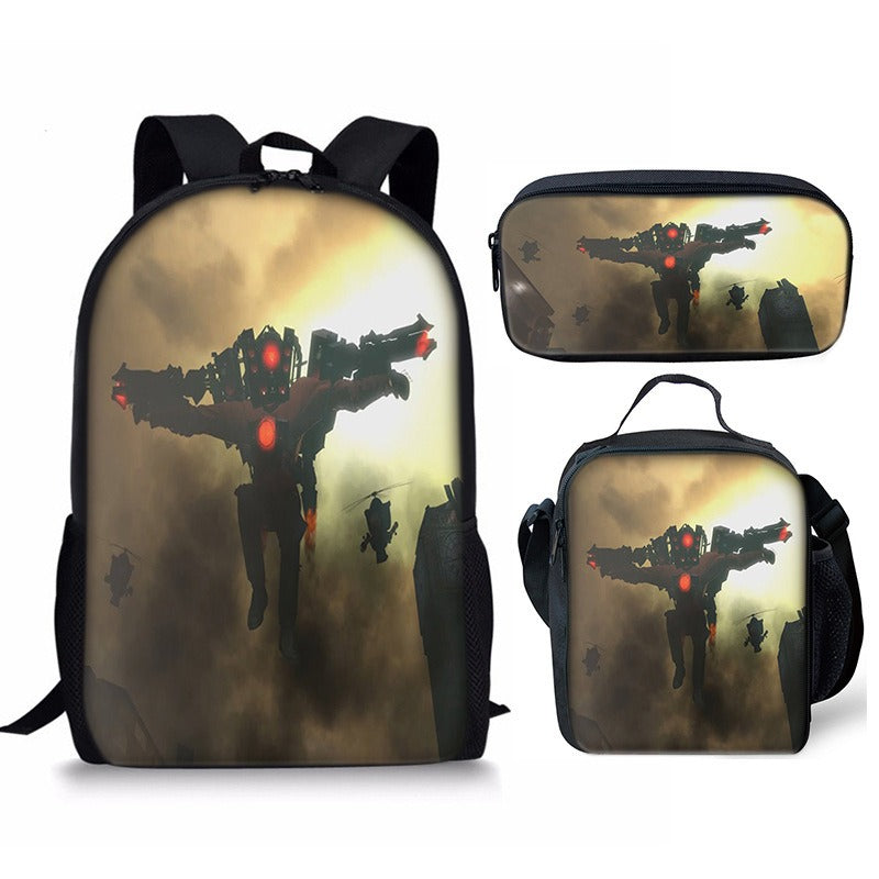 New 3PC-SET Skibidi Toilet Man Backpack Custom Game Peripheral Schoolbags For Primary Secondary School Teenage