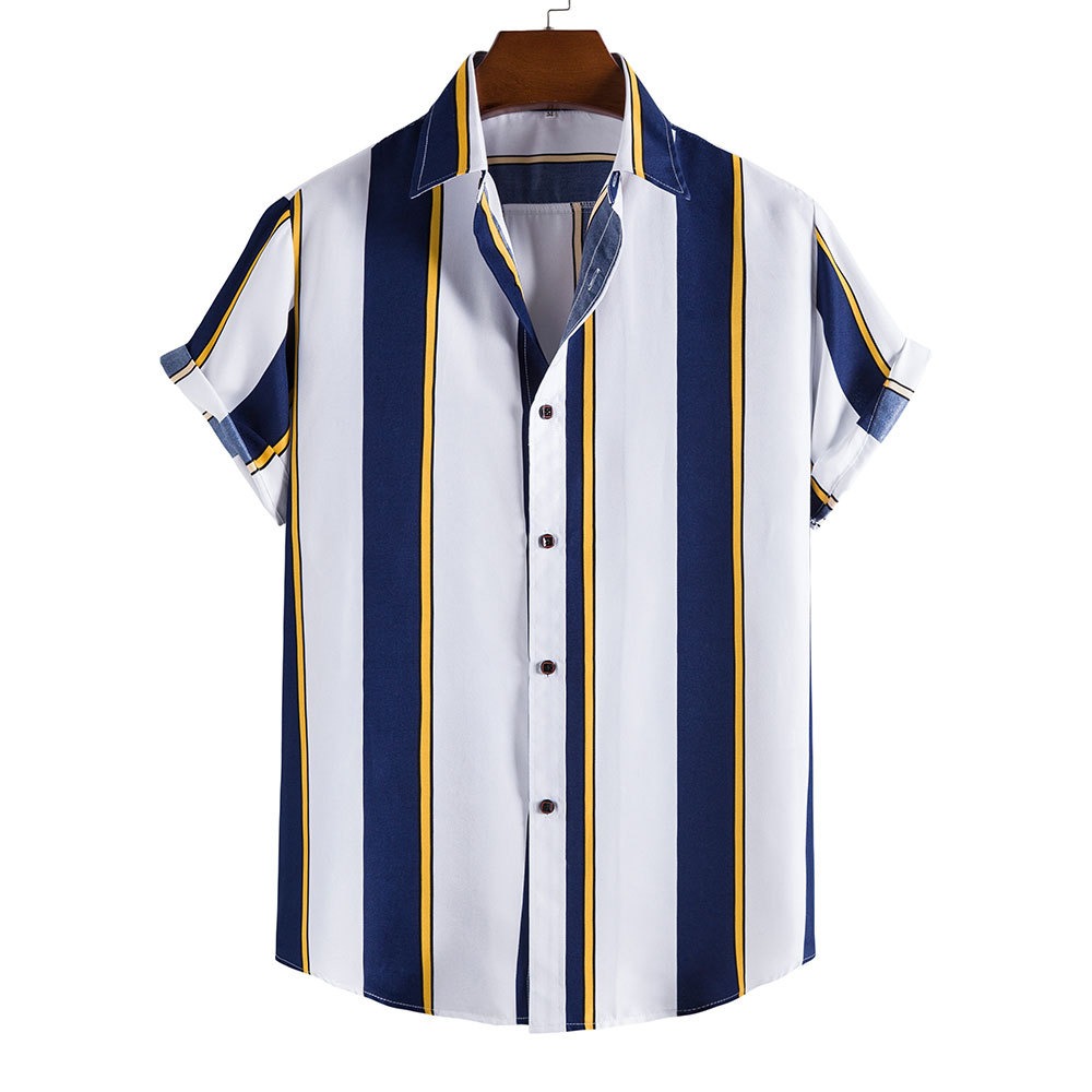 Summer men's striped short sleeved shirt Hawaiian shirt for men