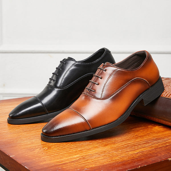 New lace-up pointed soft soled three-joint leather height-increasing Business men's Oxford Dress Shoes - Emete Store