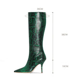 Pointed Stiletto Knee-High Serpentine Boots - Emete Store