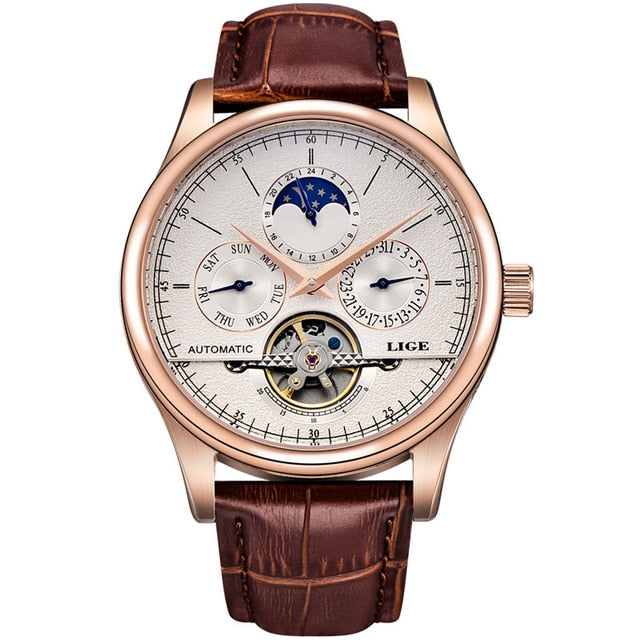 LIGE Brand Men Watches Automatic Mechanical Watch Tourbillon Sport Clock Leather Casual Business Retro Wristwatch Relojes Hombre - Emete store