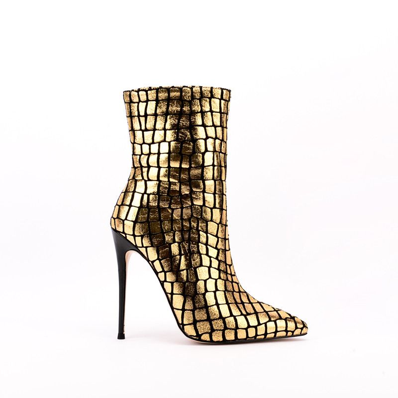 Shiny Stone Pattern Super High Heel Ankle Boots eprolo