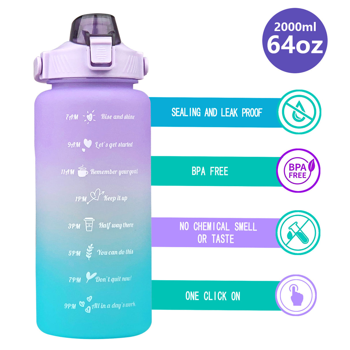 2L Sports Bottle Time Scale Space Cup Outdoor Portable Water Bottle Gradient Water Cup Water Bottle