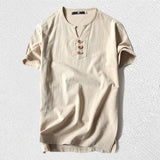 Linen T-shirt for men's thin and fat loose cotton linen T-shirt with short sleeves for breathability and sweat absorption