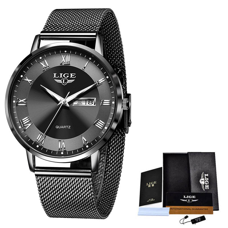LIGE Ultra Thin Ladies Quartz Watch Classic Women's Watch Dual Calendar Waterproof Watch Milan Mesh Strap Watch - Emete store