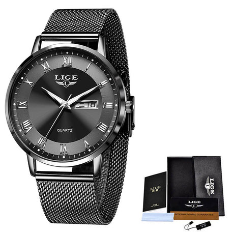 LIGE Ultra Thin Ladies Quartz Watch Classic Women's Watch Dual Calendar Waterproof Watch Milan Mesh Strap Watch - Emete store