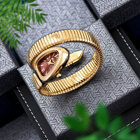 MISSFOX 1221 Women's Watches Snake Shape Luxury Wrist Watch For Women Steel Unique Gold Quartz Ladies Watch Clock Relogio Feminino - Emete store
