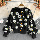 French Retro Three-Dimensional Flower Temperament Slim Cardigan Short Coat Women Fashion - Emete Store