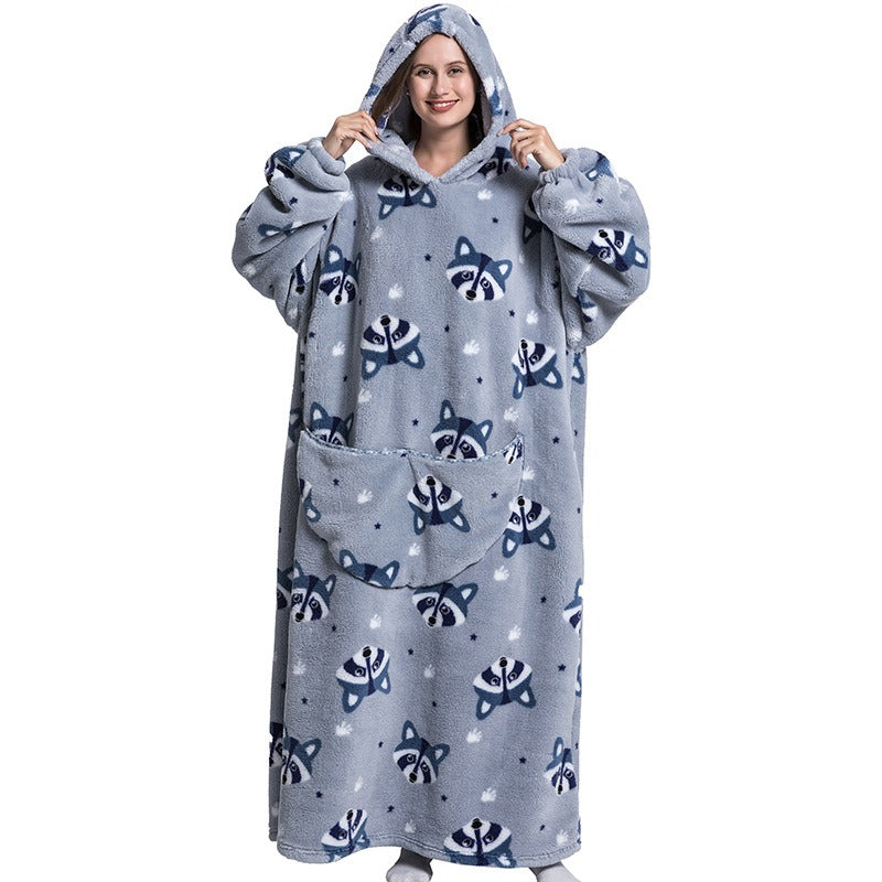 Ultra Long Hooded Fleece Blanket
