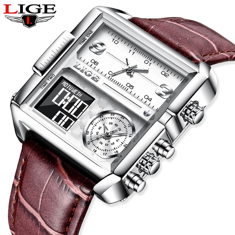 Lige New Electronic Quartz Dual Display Watch Men's Waterproof Watch Multi-Function Electronic Watch Quartz Watch - Emete store