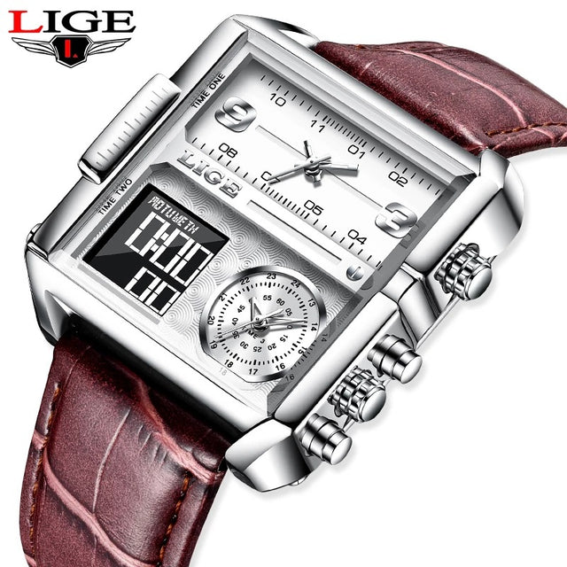 Lige New Electronic Quartz Dual Display Watch Men's Waterproof Watch Multi-Function Electronic Watch Quartz Watch - Emete store