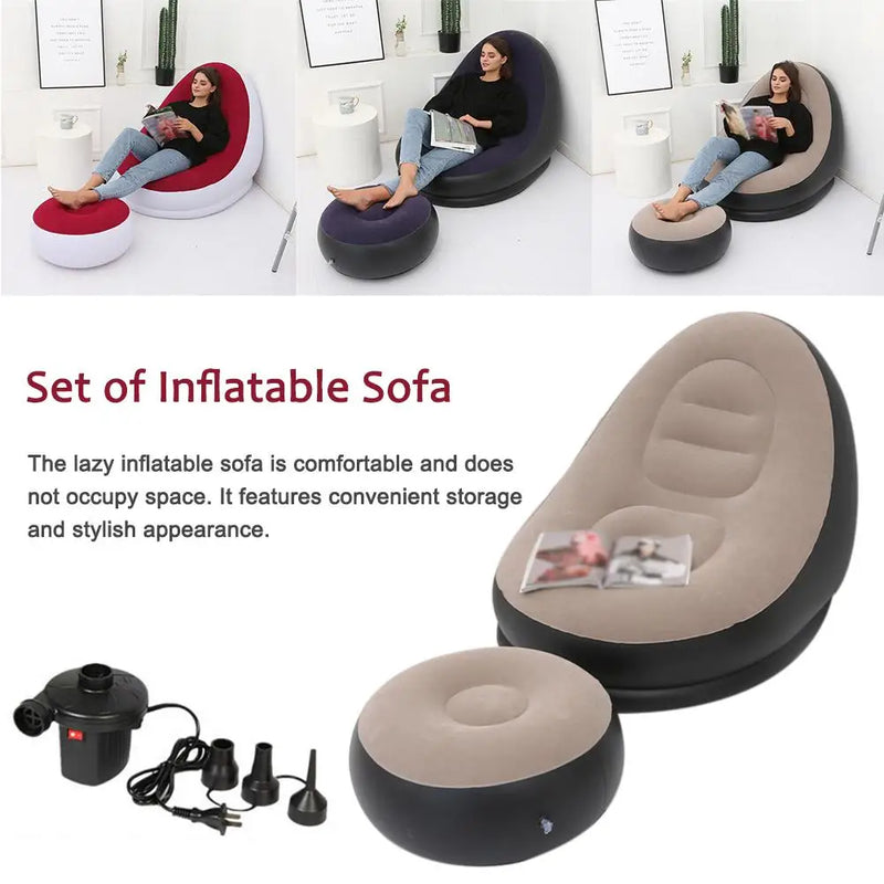 Air Mattress Lazy Sofa Deck Chair Comfortable Leg Stool Rest Single Beanbag