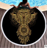 Summer Round Beach Towel Microfiber Bath Towel Large for Adults Owl Dreamcatcher Tassel Blanket Beach Cover Up