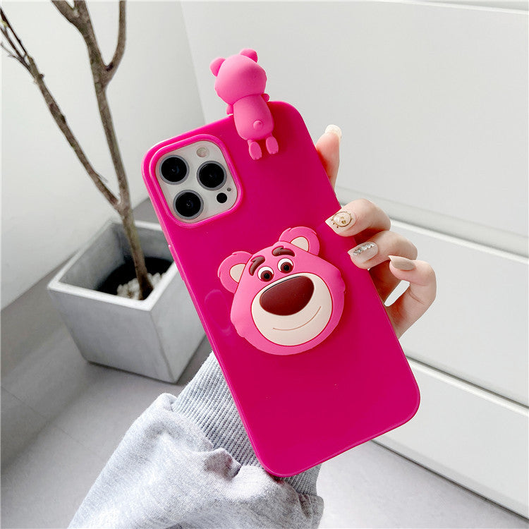 Three-Dimensional Lying Strawberry Bear iPhone Soft Case - Emete Store