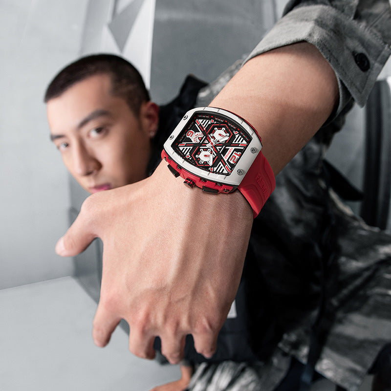 Men's multi-functional cool three eye shaking sonic explosive casual quartz wristwatch - Emete store