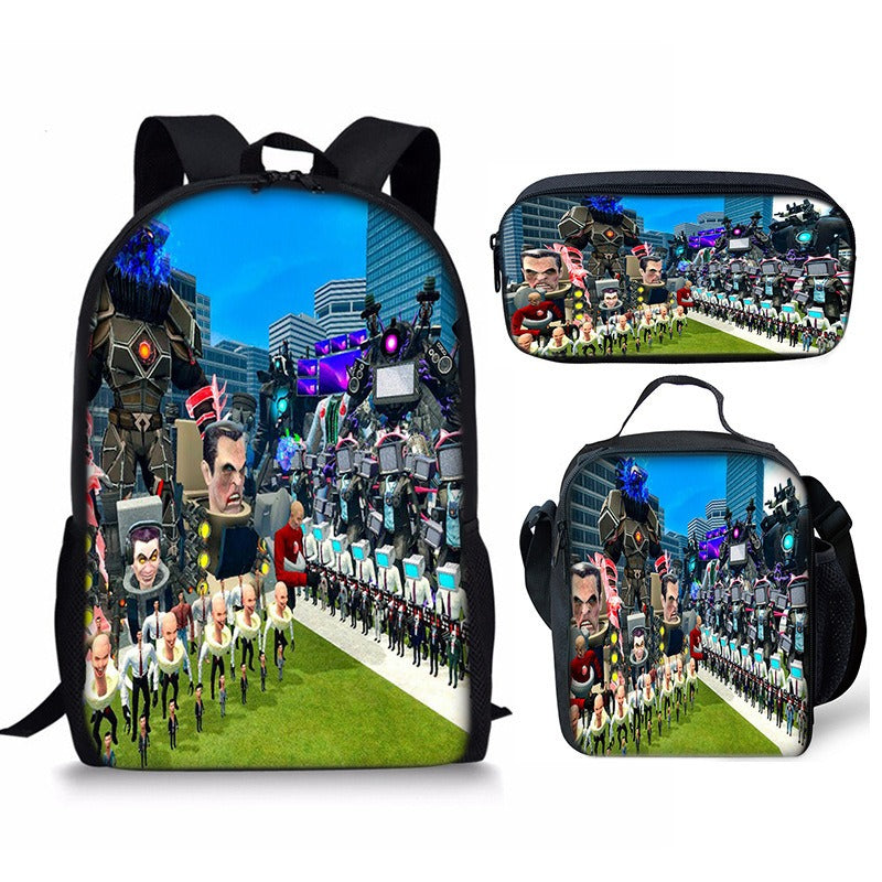 New 3PC-SET Skibidi Toilet Man Backpack Custom Game Peripheral Schoolbags For Primary Secondary School Teenage