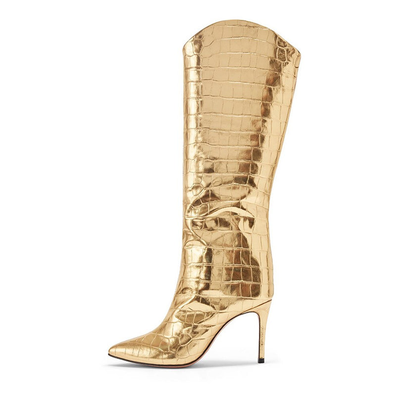 Gold Stiletto Knee High Boots eprolo