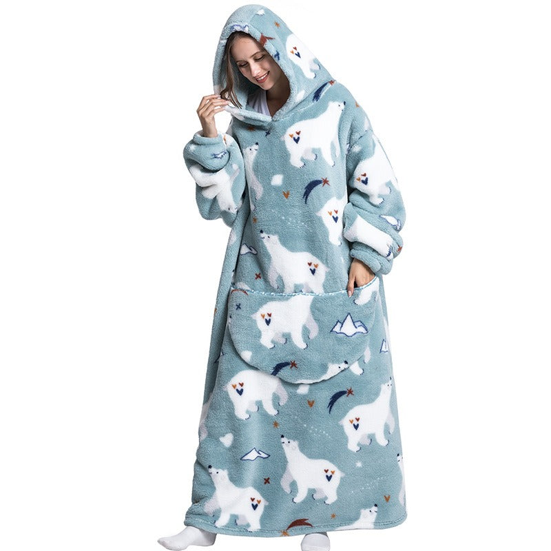 Ultra Long Hooded Fleece Blanket