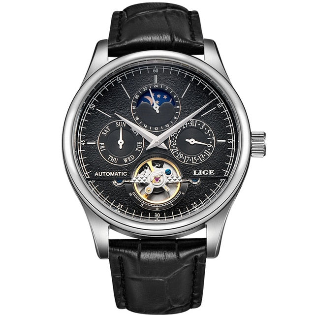LIGE Brand Men Watches Automatic Mechanical Watch Tourbillon Sport Clock Leather Casual Business Retro Wristwatch Relojes Hombre - Emete store