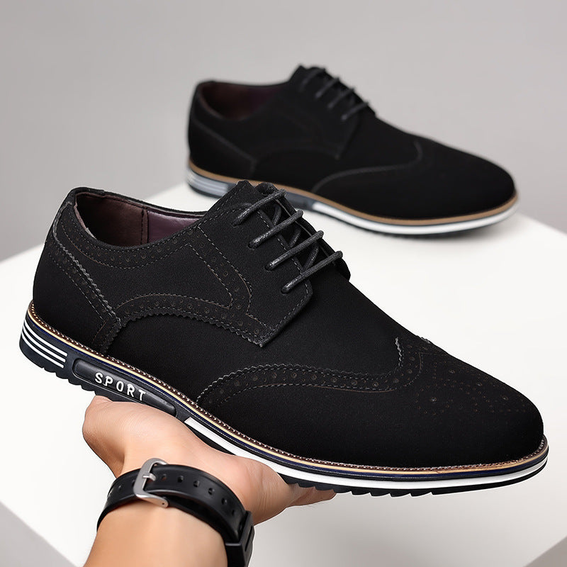 Fashionable men's white sole widened carved leather shoes for men