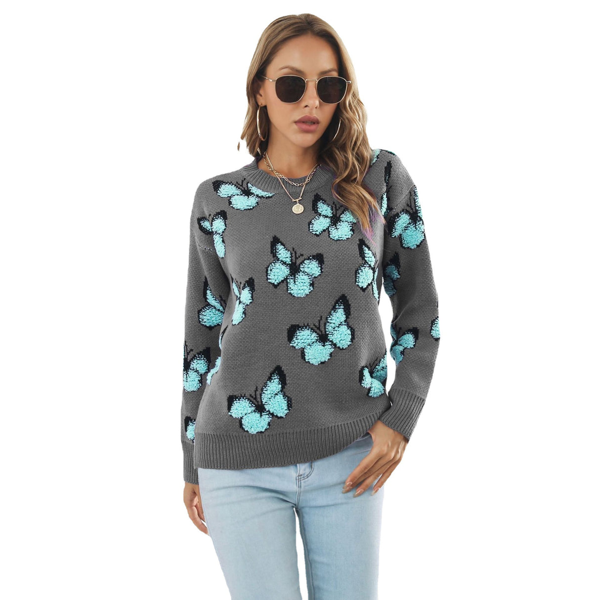 Three-Dimensional Butterfly Animal Jacquard Sweater Women's Loose Autumn And Winter Long Sleeve Sweater - Emete Store