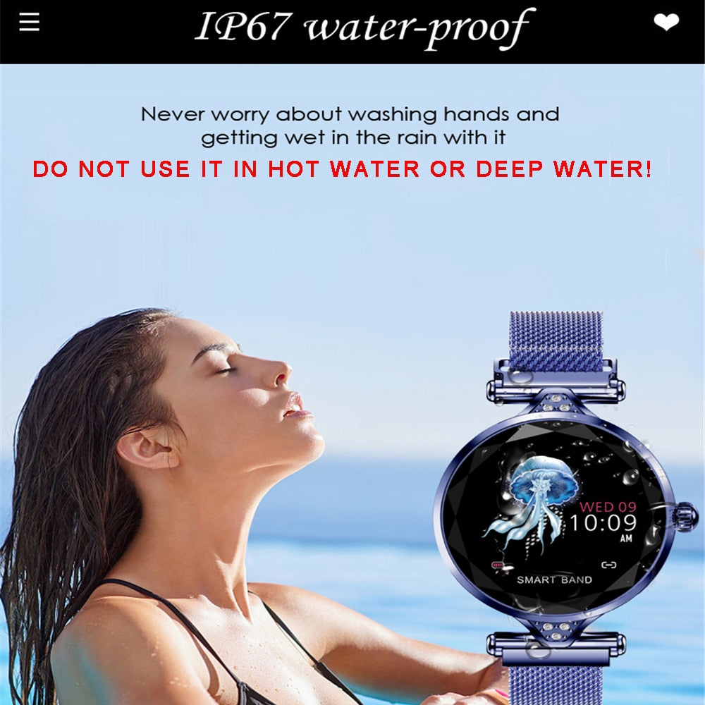 H1 Women Fashion Smart Watch Blood Pressure Heart Rate Monitor Fitness Tracker Bracelet Smartwatch Diamond Flower Color Screen - Emete store