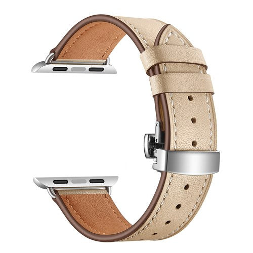 Stainless steel butterfly buckle leather strap for apple watch band 38mm 42mm iwatch series 4 3 2 1 wrist bracelet accessories - Emete store