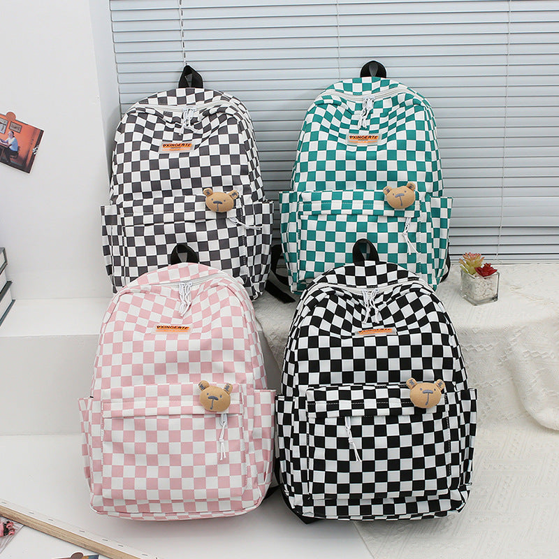 Fashion New Plaid Student Schoolbag Large Capacity Campus Girl Backpack Junior High School High School Student Backpack