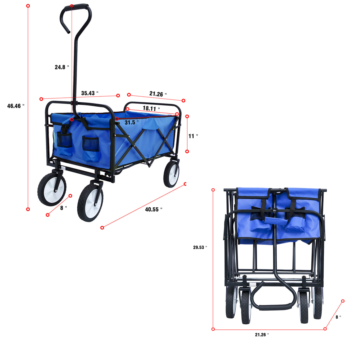 Folding Wagon Garden Shopping Beach Cart (Blue)