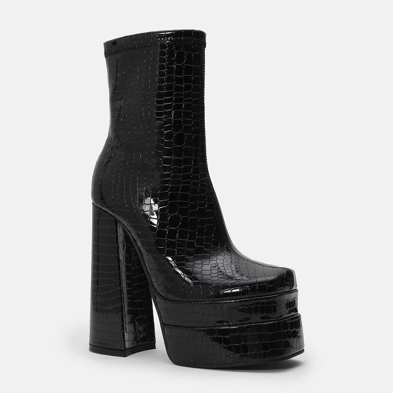 Square-Toed High Heel Martin Boots - Emete Store