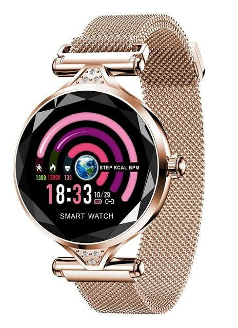 H1 Women Fashion Smart Watch Blood Pressure Heart Rate Monitor Fitness Tracker Bracelet Smartwatch Diamond Flower Color Screen - Emete store