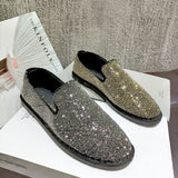 Rhinestone Crystal Loafer Flats - Emete Store