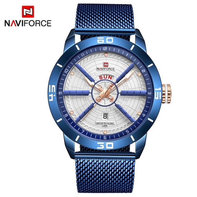 NAVIFORCE Mens Watches Top Brand Luxury Sport Watch Mesh Steel Date Week Waterproof Quartz Watch for Men Clock Relogio Masculino - Emete store