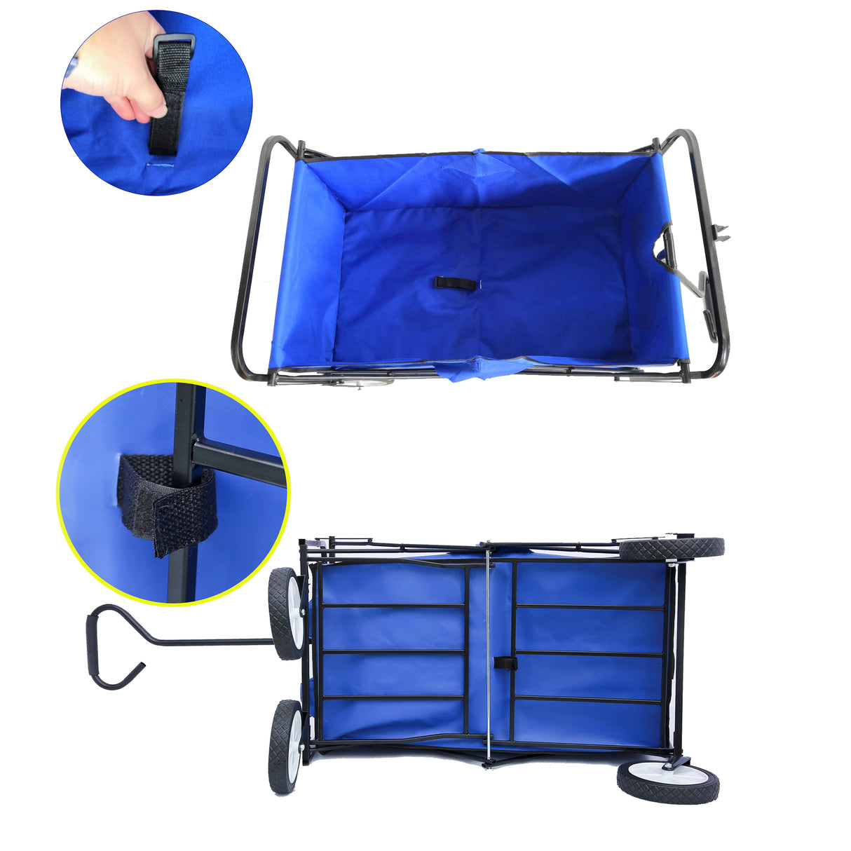 Folding Wagon Garden Shopping Beach Cart (Blue)