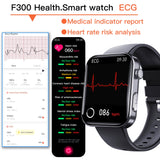 F300 smartwatch ECG electrocardiogram monitoring SOS fall alarm blood glucose and blood pressure watch HRV report - Emete store