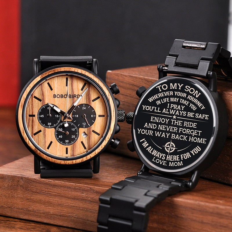Men Watch Engrave Personal Engraving free Family Birthday Gift for Son Dad Husband Quartz Wristwatches Male Wristwatch Logo - Emete store