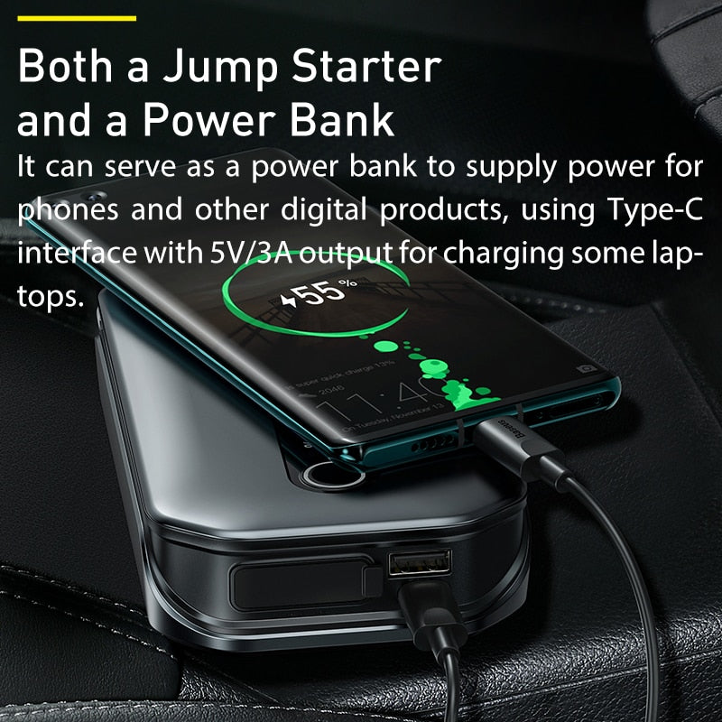 Baseus 1000A Car Jump Starter Power Bank 12000mAh Portable Battery Station For 3.5L/6L Car Emergency Booster Starting Device - Emete Store