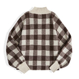 Autumn And Winter Asian Size Women's Half High Collar Plaid Sweater Color Matching Long Sleeve Sweater Women - Emete Store