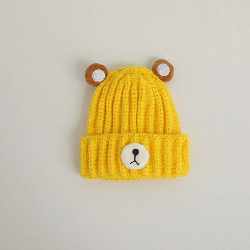 Autumn and winter children warm knitted hat cute bear candy color woolen hat Korean male and female baby warm hat trend