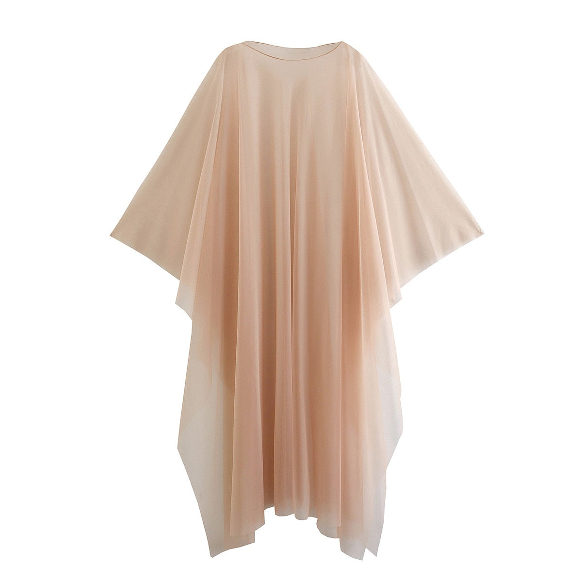 Boat Neck Semi Sheer Loose Long Cape Coat