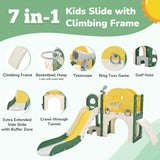 Kids Slide Playset Structure 7 in 1, Freestanding Spaceship Set with Slide, Arch Tunnel Yellow + HDPE