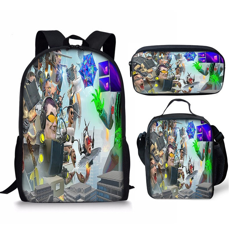 New 3PC-SET Skibidi Toilet Man Backpack Custom Game Peripheral Schoolbags For Primary Secondary School Teenage