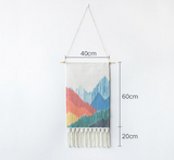 Indoor decor cotton printing geometric pattern hand-knotted tassels hippie wall hanging tapestry