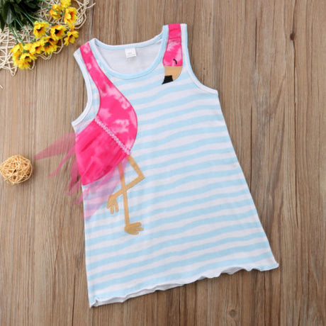 Summer Kids irls Dress Baby Girls Bird Cartoon Striped Party Pageant Toddler Fashion Holiday Beach Dress Children Clothes - Emete store