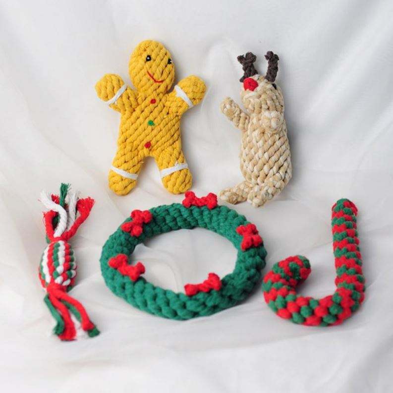 Christmas Pet Cotton Rope Toy Cane Tooth Cleaning Dog Tooth Grinding Toy Bite Resistant Knot Dog Toy Set - Emete store