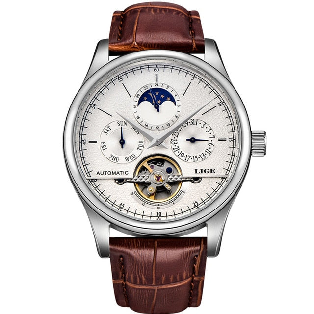 LIGE Brand Men Watches Automatic Mechanical Watch Tourbillon Sport Clock Leather Casual Business Retro Wristwatch Relojes Hombre - Emete store