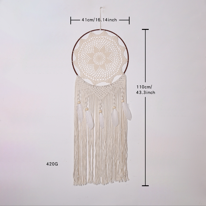 Nordic Creative Hook Flower Dream Catching Net Feather Wind Chime Pendant Home Decor Entrance Decoration Wedding Background