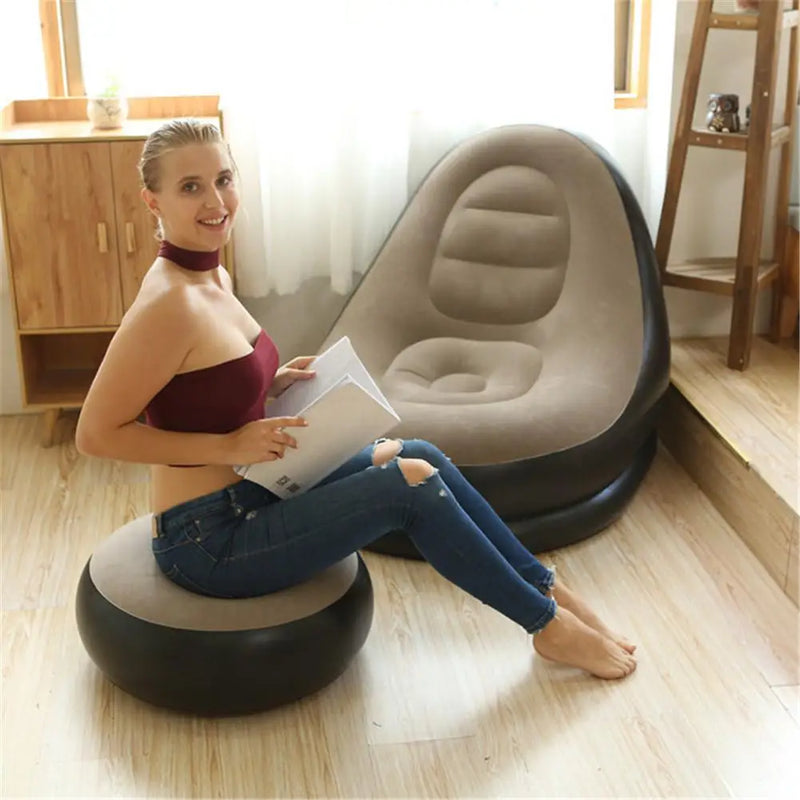 Air Mattress Lazy Sofa Deck Chair Comfortable Leg Stool Rest Single Beanbag - Emete Store