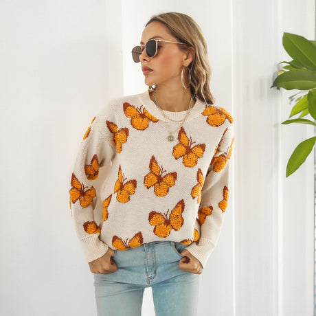 Three-Dimensional Butterfly Animal Jacquard Sweater Women's Loose Autumn And Winter Long Sleeve Sweater - Emete Store