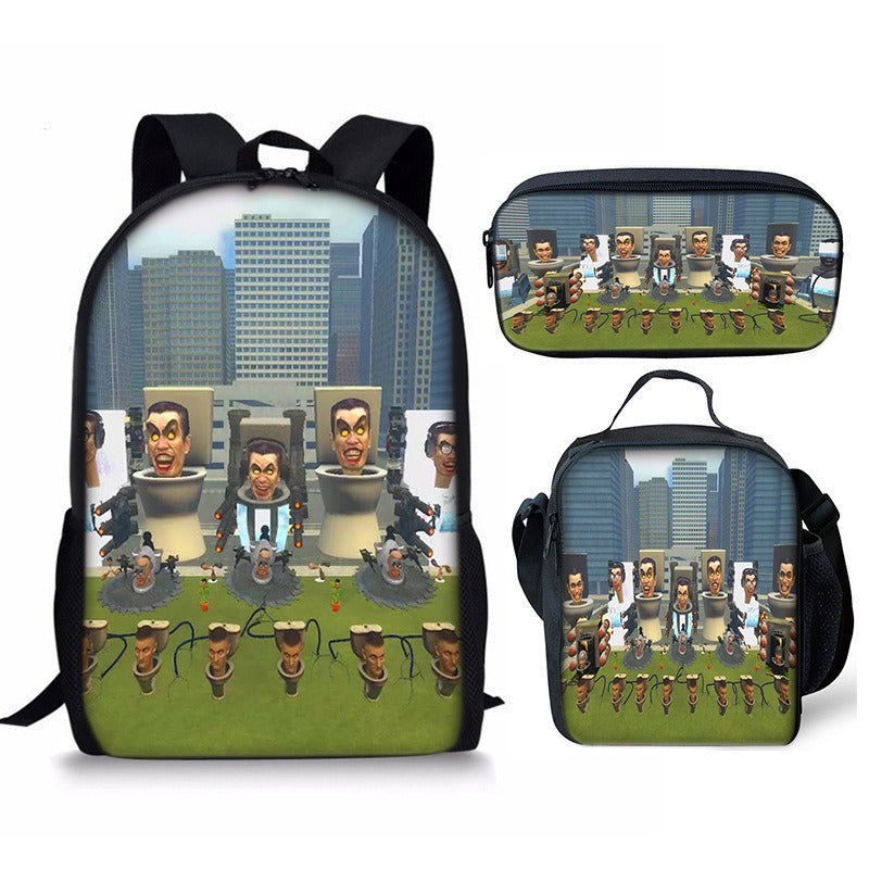 New 3PC-SET Skibidi Toilet Man Backpack Custom Game Peripheral Schoolbags For Primary Secondary School Teenage